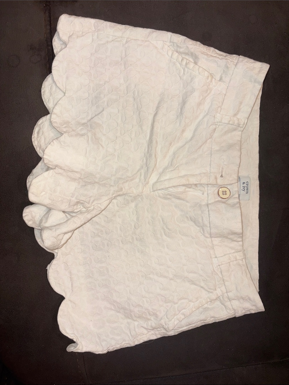 crown & ivy White Scalloped Eyelet Bermuda Shorts